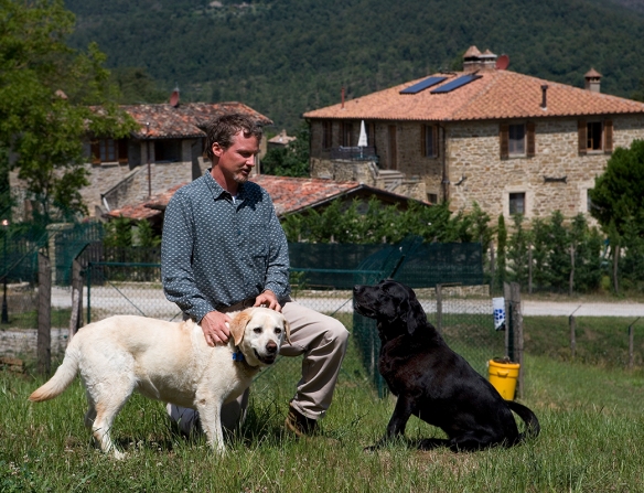 Breon O'Farrell and dogs at Il Cucciolo